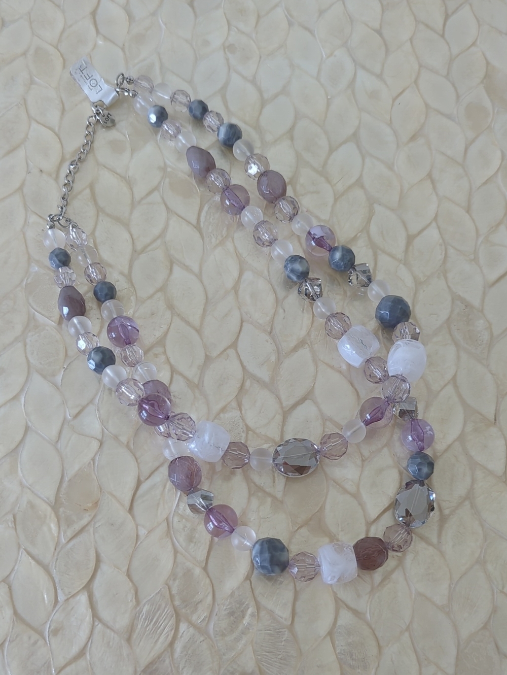NWT Two-Strand Purple, Gray & White Beaded Necklace